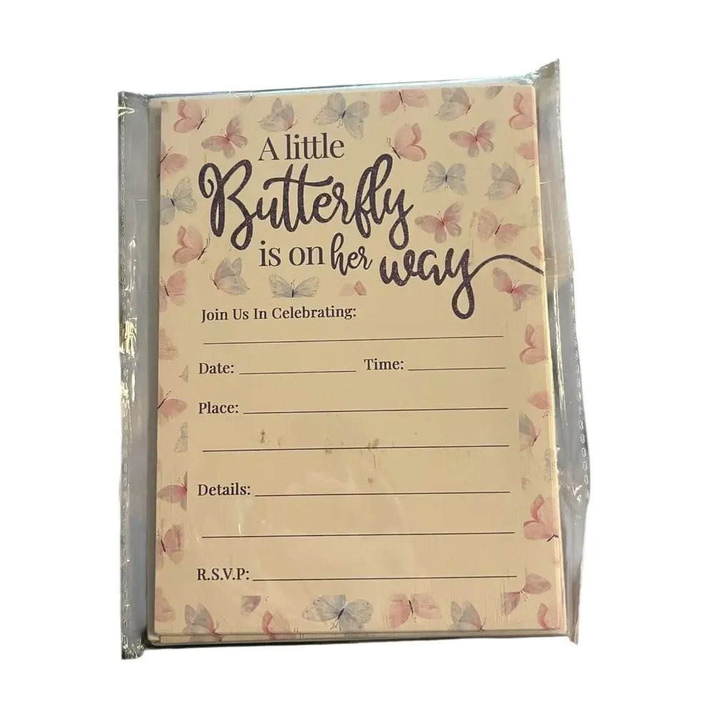 Butterfly Girl‎ Baby Shower Party Invitations A Butterfly Is On Her Way 10 Pcs
